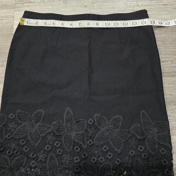 BCX Black Solid Millenium Floral Crochet Lace Style Pencil Skirt - Picture 6 of 8